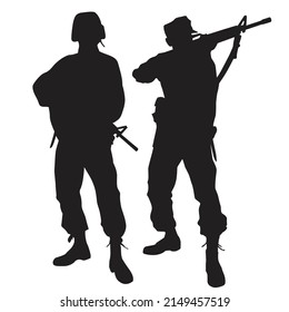 soldado parado con diseño vectorial de silueta de arma