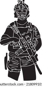 Soldier Stencil Vector Black White Silhouette Stock Vector (Royalty ...