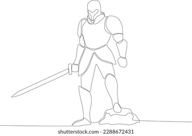 A soldier stood stepping on a stone. Ancient warrior one-line drawing