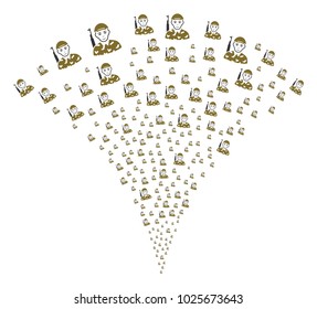 Soldier stream fountain. Vector illustration style is flat iconic symbols. Object fountain constructed from random pictograms as soldier fireworks.