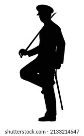 Soldier with sword silhouette vector isolated on white background, military man in parade.