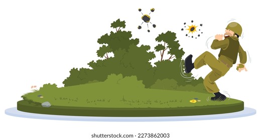 Soldado lanza granadas durante la lucha. Gente divertida. Plantilla de concepto de ilustración para sitio web, página de inicio web, banner, presentación, social, afiche, promoción o medios impresos.