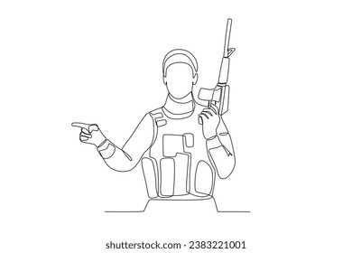 A soldier took up arms. War one-line drawing