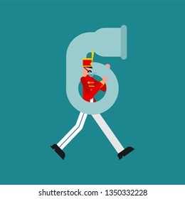 Soldier and tuba. Soldier with musical instrument. Military band