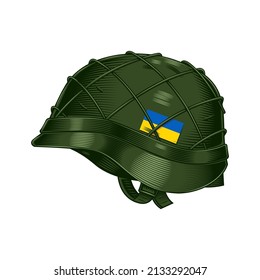 soldier ukraine army helmet line art vintage tattoo or print design vector illustration.