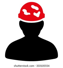 Soldier Under Spotted Helmet vector icon. Style is bicolor flat symbol, intensive red and black colors, rounded angles, white background.