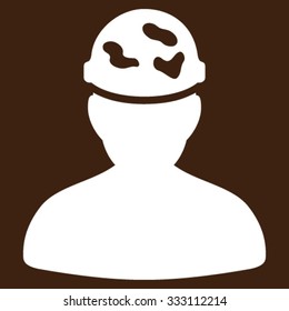 Soldier Under Spotted Helmet vector icon. Style is flat symbol, white color, rounded angles, brown background.