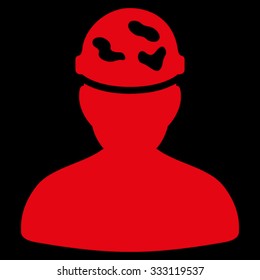 Soldier Under Spotted Helmet vector icon. Style is flat symbol, red color, rounded angles, black background.