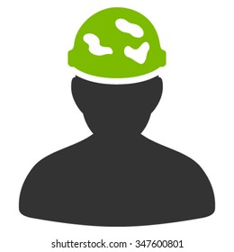 Soldier Under Spotted Helmet vector icon. Style is bicolor flat symbol, eco green and gray colors, rounded angles, white background.