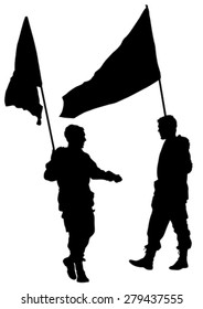 Soldier in uniform with flag on white background