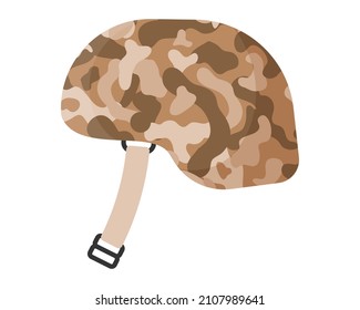 Soldier uniform, sandy desert khaki camouflage army military helmet or cap to protect the head. Military concept for army, soldiers and war. Vector cartoon isolated illustration.