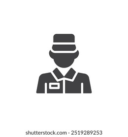 Soldier uniform vector icon. filled flat sign for mobile concept and web design. Soldier avatar glyph icon. Military personnel symbol, logo illustration. Vector graphics