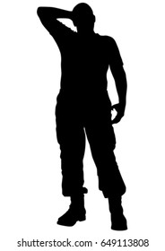 Soldat in Uniform mit Waffe auf weißem Hintergrund