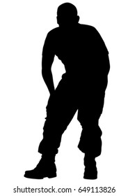 Soldier in uniform with weapon on white background