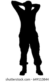 Soldier in uniform with weapon on white background
