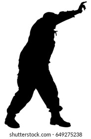 Soldier in uniform with weapon on white background