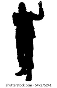 Soldier in uniform with weapon on white background