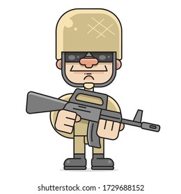 Soldier In Uniform With Weapons Vector Illustration On A White Background