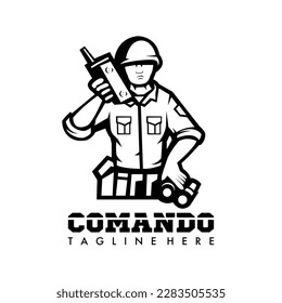 Soldier using radio logo design vector 