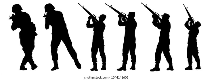 Soldier vector black Style. Six shadow soldiers on white background.