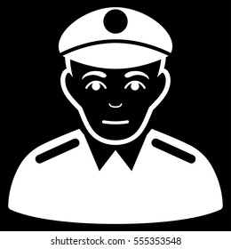 Soldier vector icon. Flat white symbol. Pictogram is isolated on a black background. Designed for web and software interfaces.