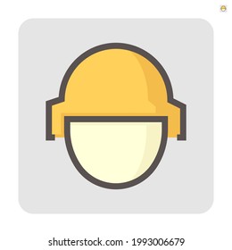 Soldier vector line icon front view. Consist of man person and safety hat or helmet for head protection. Fighter or warrior of army for battle, defence, combat and military mission in war. 48x48 pixel