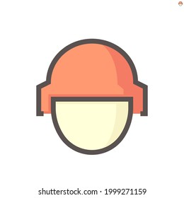 Soldier vector line icon front view. Consist of man person and safety hat or helmet for head protection. Fighter or warrior of army for battle, defence, combat and military mission in war. 48x48 pixel