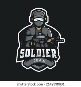 diseño del logo de la mascota vector soldado con el concepto de ilustración moderna para la impresión de insignias, emblemas y camisetas. ilustración de soldado con escopetas en la mano.