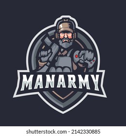 soldier vector mascot logo design with modern illustration concept style for badge, emblem and tshirt printing. soldier illustration with shotguns in hand.