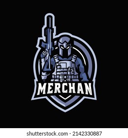 diseño del logo de la mascota vector soldado con el concepto de ilustración moderna para la impresión de insignias, emblemas y camisetas. ilustración de soldado con escopetas en la mano.