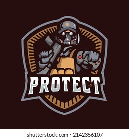 Soldier vector mascot logo design with modern illustration concept style for badge, emblem, e sport logo and tshirt printing. Soldier illustration with mask and machine gun in hand.