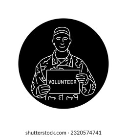 Soldier volunteer black line icon. Pictogram for web page, mobile app, promo.