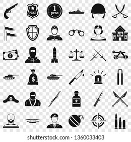 Soldier weapon icons set. Simple style of 36 soldier weapon vector icons for web for any design