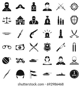 Soldier weapon icons set. Simple style of 36 soldier weapon vector icons for web isolated on white background