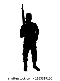 Soldier with weapon silhouette vector on white