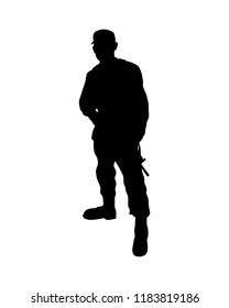 Soldier with weapon silhouette vector on white