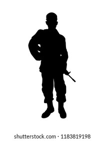 Soldier with weapon silhouette vector on white
