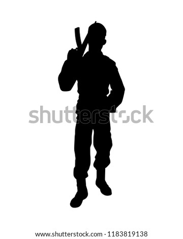 Soldier with weapon silhouette vector on white