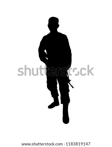 Soldier with weapon silhouette vector on white