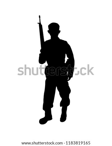 Soldier with weapon silhouette vector on white