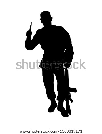 Soldier with weapon silhouette vector on white