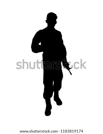 Soldier with weapon silhouette vector on white
