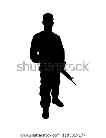 Soldier with weapon silhouette vector on white