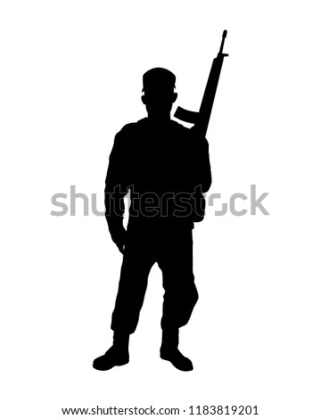 Soldier with weapon silhouette vector on white
