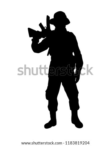 Soldier with weapon silhouette vector on white
