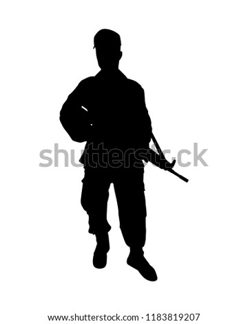 Soldier with weapon silhouette vector on white