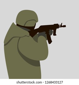 Soldier with weapon, vector illustration , flat style