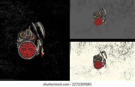 diseño de mascota de ilustraciones de vectores de arma y soldado