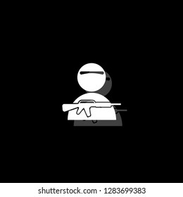 Soldier. White flat simple icon with shadow