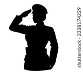 Soldier woman salute silhouette. Vector illustration
